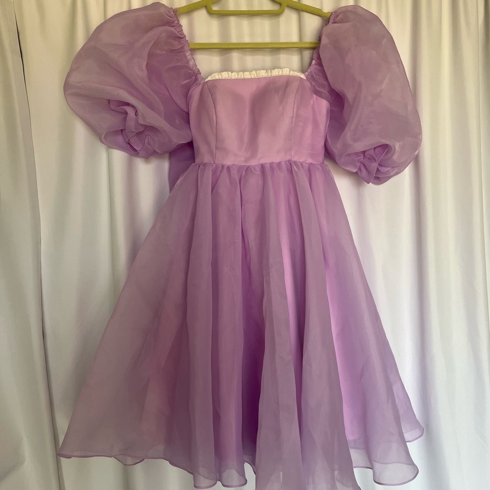 Ava Gowns Poppy Lavender Puff Sleeve Dress